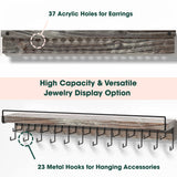 J JACKCUBE DESIGN Wall Mount Necklace Holder Jewelry Hanger with 23 Hook Necklace & Bracelet Racks, Rustic Farmhouse Wood Earring Display with Clear Acrylic - MK585A J JACKCUBE DESIGN