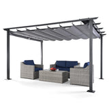 HAPPATIO 10' X 13' Outdoor Retractable Pergola Canopy for Deck, Backyard, Patio, Aluminum Pergola with Sun Canopy, Includes Ground Studs and Expansion Screws (Grey) HAPPATIO