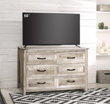 NEDYO Farmhouse 6 Drawer Dresser, Wood TV Stand, Mid Century Modern Chest of Drawers, Wooden Dresser Storage Organizer Cabinet for Bedroom Living Room Hallway and Entryway. Light Rustic Oak NEDYO