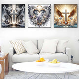 Ekuxom 3 Pack Cross Diamond Art Kits for Adults, Glow Christian Diamond Painting Kits for Adults, DIY Full Round Drill Diamond Dot Gem Art Kits for Home Wall Decor 14x14inch Ekuxom