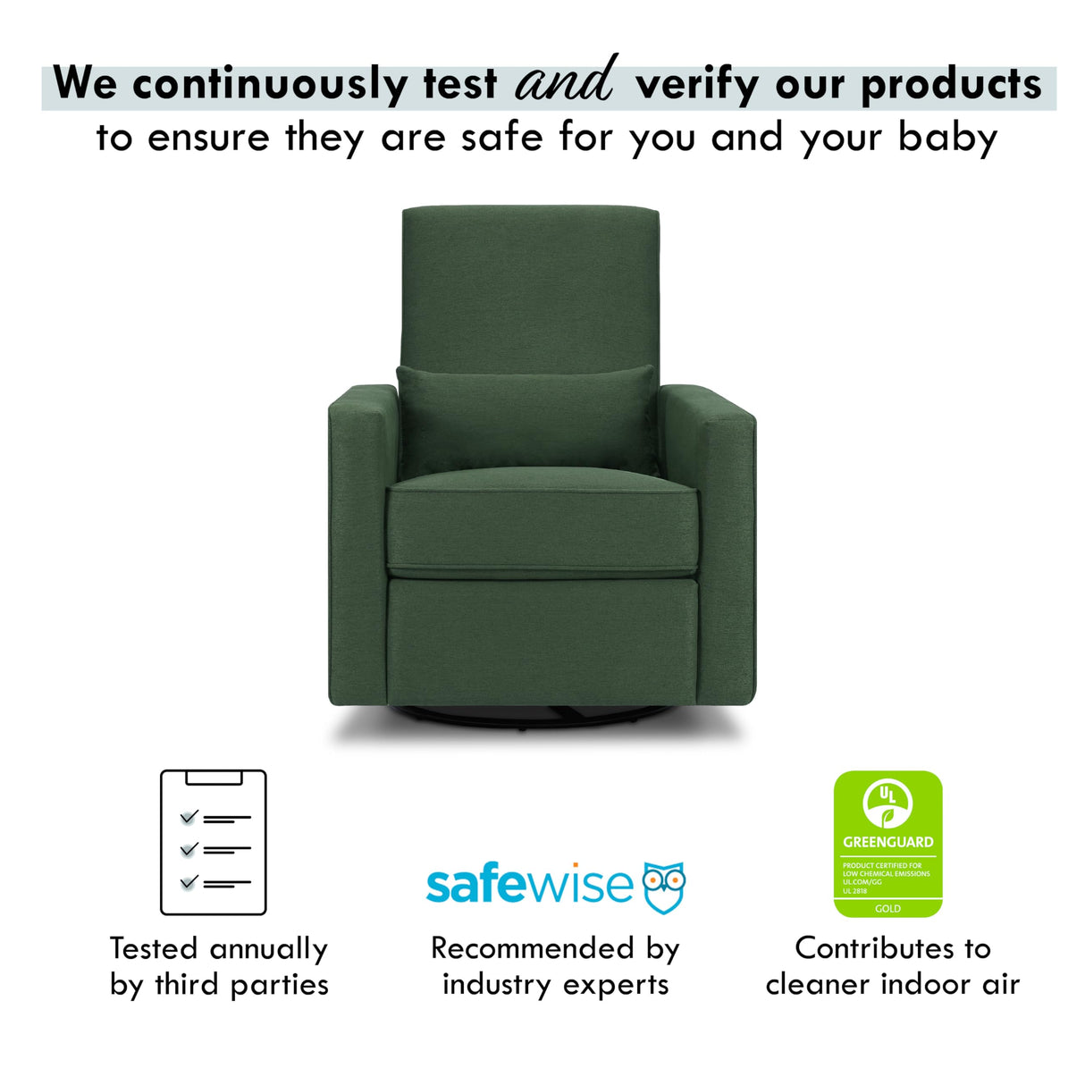 DaVinci Piper 360° Swivel Rocker Recliner Chair - Glider Rocking Chair for Nursery and Living Room - GREENGUARD Gold, FSC & Certi-PUR US Certified - Ultra Comfy Nursery Glider Recliner - Pine Green DaVinci
