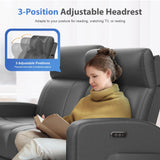 Duitrc Power Loveseat Recliner Sofa, Electric Reclining Loveseat with Adjustable Headrest, Extended Footrest, USB Type-C Ports, Grey PU Leather 2 Seater Reclining Couch for Living Room, RV, Office Duitrc