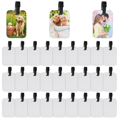 Hiveme 30 Pcs Sublimation Luggage Tag Blanks, Double Sided MDF Backpack Travel Bag Tags with Strap, Personalized Name ID Card Label Tag Perfect to Quickly Spot Luggage Suitcase