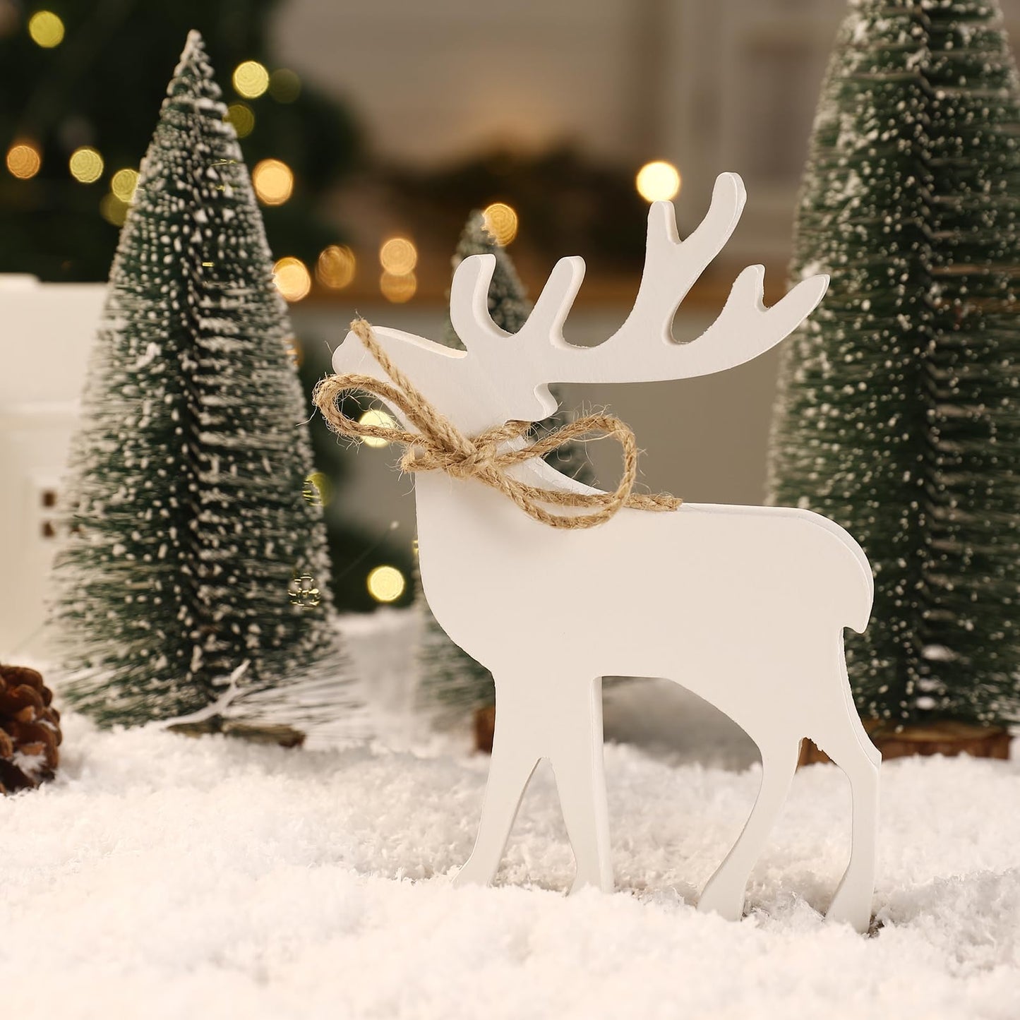 Christmas Decorations-2PCS Wooden Reindeer Sign-Christmas Decorations for Home Shelf Mantel Table Windowsill Party Decor