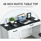 MaverickFurni White Computer Desk with 2 Drawers and Storage Cabinet, Farmhouse Desk with Drawers for Small Spaces, Wooden Desk for Bedroom MaverickFurni