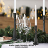 DINLiAN S Candlestick Holders Black Candle Holder for Candlestick,Taper Modern Candle Holders Set of 3,Tall Wood Candle Sticks Holder Decor(12"/10"/8" H) (3, Black) DINLiAN S