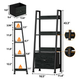 Furologee 4-Tier Ladder Shelf, Ladder Bookshelf with Removable Drawer, Bookcase Storage Rack Organizer, Freestanding Storage Shelves for Living Room, Home Office, Bedroom, Black Oak Furologee