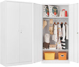 Metal Wardrobe Cabinet with Hanging Rod & Lock,White Armoire Wardrobe Closet,Metal Clothing Storage Cabinet with Adjustable Shelves and Doors,72" Armoire Storage Cabinets for Home,Living/Laundry Room SISESOL