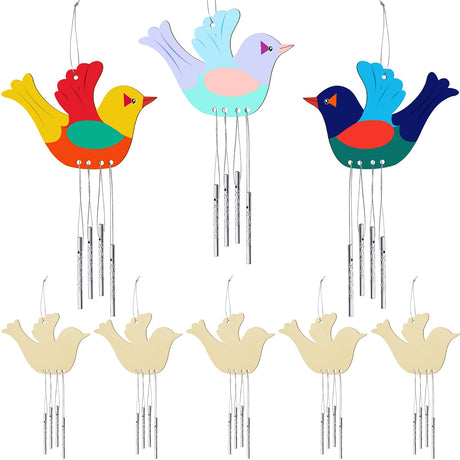 8 Pieces Wood Bird Wind Chime Gift Bird Wind Chime Craft Decorative Spring Summer Wooden Hanging Wind Chime for Indoor Outdoor Home Crafts Graduation Teacher Appreciation Arts Decor Maitys