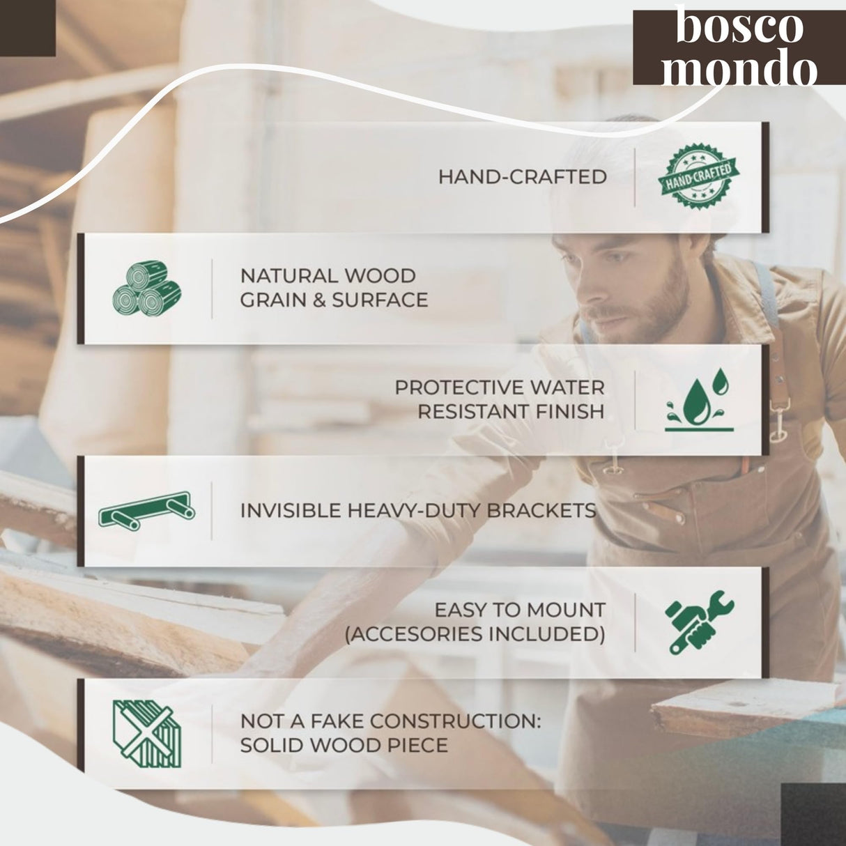 BoscoMondo Solid Wood Fireplace Mantel Shelf, Floating Mantle for Living Room, Farmhouse Rustic Wood Mantel, Easy Wall Mount with Heavy-Duty Metal Bracket (72", Oak) BoscoMondo