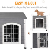 PawHut 31" L Wooden Decorative Dog Cage Kennel Wire Door with Lock Small Animal House with Openable Top Removable Bottom Grey Aosom