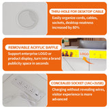 PAKASEPT Reception Desk with LED Lights, 55-Inch Front Counter Table with Lockable Drawer & Glass Display Shelf, Reception Room Table with Cable Grommet for Checkout, Lobby, Beauty Salon PAKASEPT