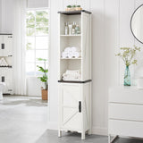 Minifeel Bathroom Storage Cabinet, 5-Shelf Farmhouse Storage Cabinet with Barn Door&Adjustable Shelves, Bathroom Organizer for Living Room, Kitchen (Antique White) Minifeel