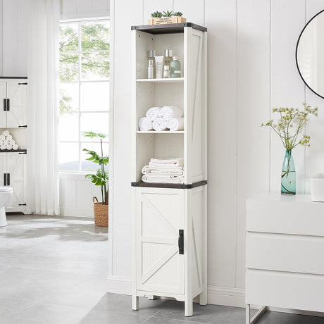 Minifeel Bathroom Storage Cabinet, 5-Shelf Farmhouse Storage Cabinet with Barn Door&Adjustable Shelves, Bathroom Organizer for Living Room, Kitchen (Antique White) Minifeel