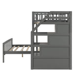 Twin Over Full Solid Wood Bunk Bed with Storage Stairs in Grey Bellemave