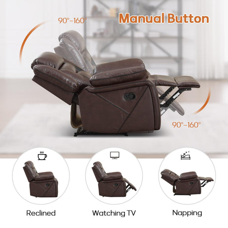EBELLO Manual Recliner Sofa Set, Faux Leather Reclining Living Room Furniture Set, Included Recliner Chair and 3 Seat Manual Sofa, Dark Brown EBELLO