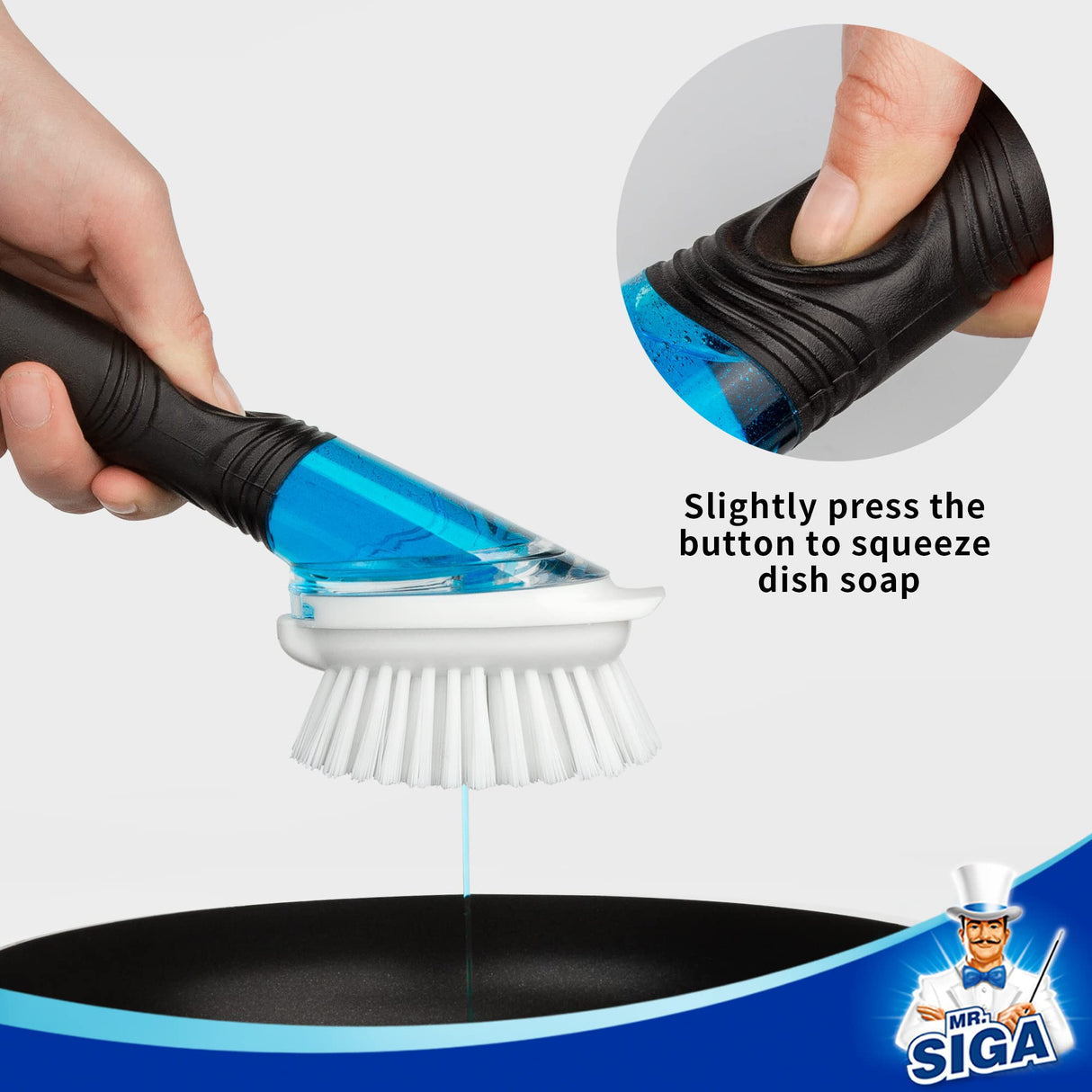 MR.SIGA Soap Dispensing Dish Brush, Kitchen Brush for Pot Pan Sink Cleaning, Black MR.SIGA