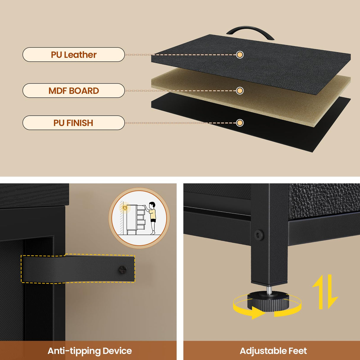 BTHFST LED TV Stand Dresser for Bedroom with Power Outlets, 55 inch Entertainment Center with 12 Drawers, Media Console Table for 32/45/55/60 inch TVs, Chest of Drawers for Bedroom, PU Black BTHFST
