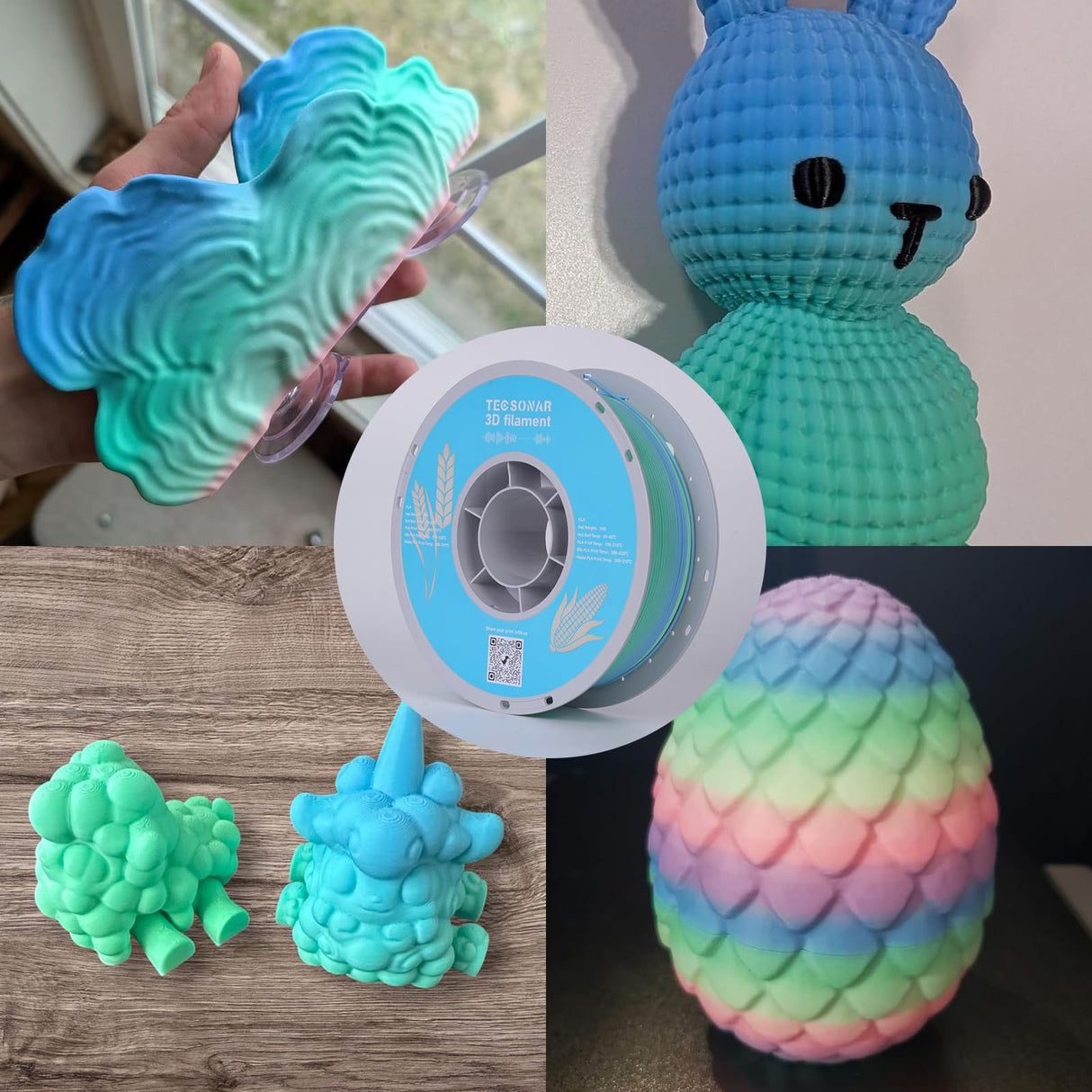 TECSONAR TECSONAR Matte Rainbow PLA 3D Printer Filament, 1KG Spool(2.2lbs) 1.75mm PLA Fast Color Change 3D Printing Material, Multicolor Gradient Filament for Most FDM 3D Printers,Matte Rainbow TECSONAR