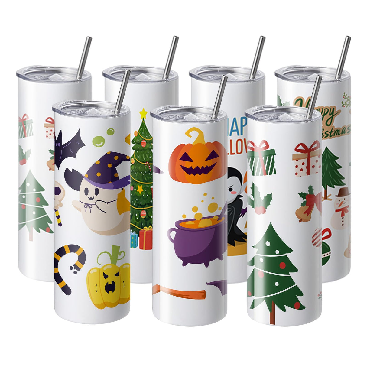 VEVOR 8 Pack Sublimation Tumblers 20 Oz Skinny Straight, Stainless Steel Sublimation Tumblers Blank, Stainless Steel Double Wall Tumbler for Heat Transfer Customized Gifts with Lid and Straw, Gift Box VEVOR