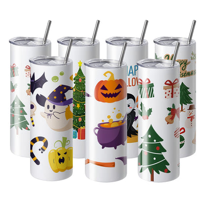 VEVOR 8 Pack Sublimation Tumblers 20 Oz Skinny Straight, Stainless Steel Sublimation Tumblers Blank, Stainless Steel Double Wall Tumbler for Heat Transfer Customized Gifts with Lid and Straw, Gift Box