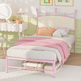 Weehom Twin Upholstered Bed Frame with Headboard, Velvet Bed Frame Metal Platform No Box Spring Needed Easy Assembly Twin Bed for Kids Adults Pink Weehom