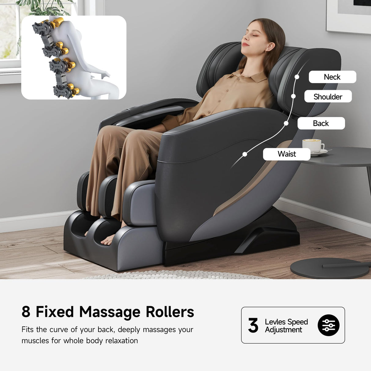 SMAGREHO 2025 Massage Chair Full Body, Zero Gravity Recliner with 6 Auto Modes, Foot Massage, Heating, Bluetooth, Black SMAGREHO