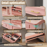 WESTREE Modern Makeup Vanity Desk with Glossy Desktop,Bedroom Home Office Writing Desk with Drawers, Storage Shelf, Gold Metal Frame for Dressing Table Without Mirror WESTREE