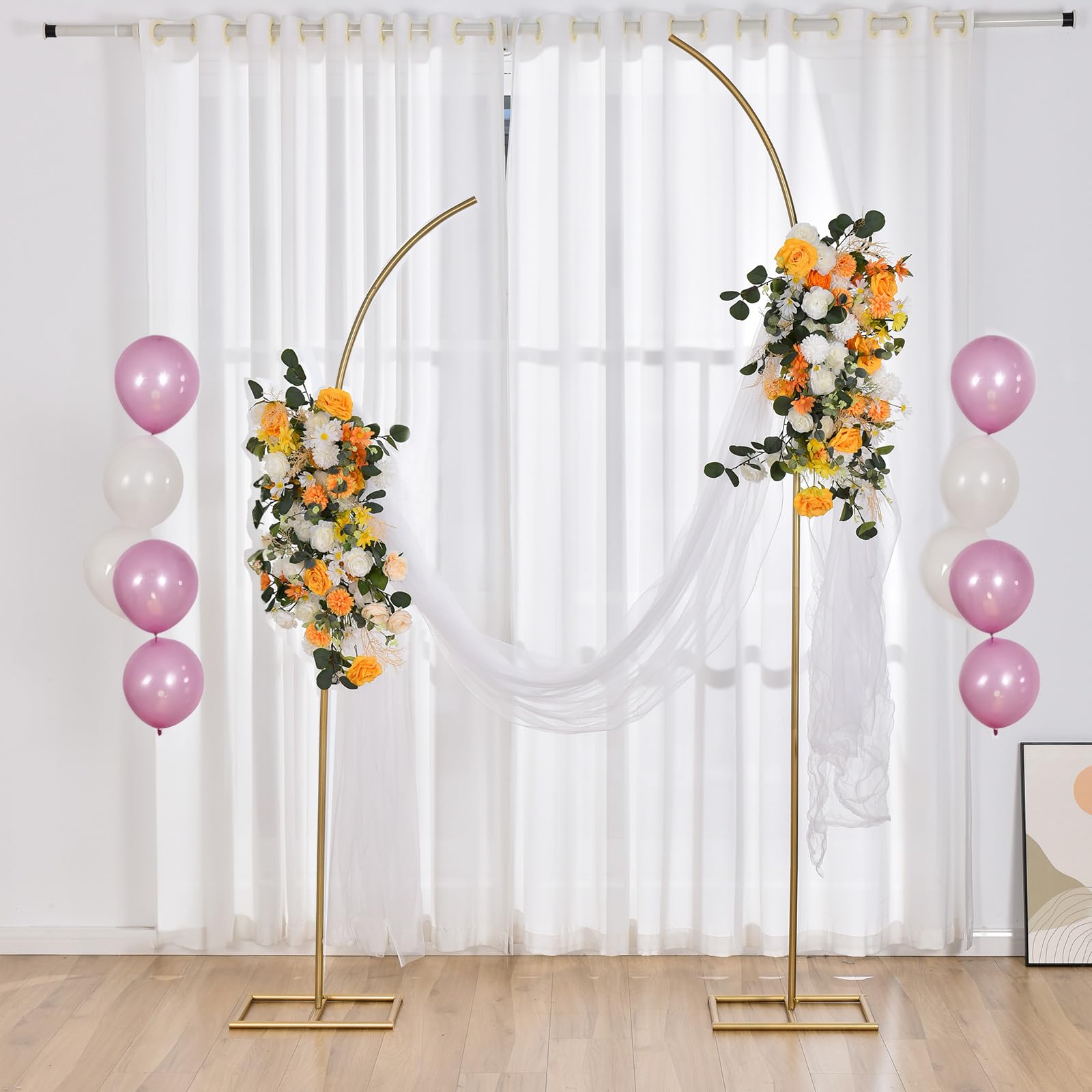 Wocadle Metal Arch Backdrop Stand Set of 2 Gold Curved Top Wedding Arch Frames,6Ft & 8Ft Balloon Arched Backdrop Stand for Ceremony Birthday Anniversary Bridal Baby Shower Floral Stand Decora - WoodArtSupply