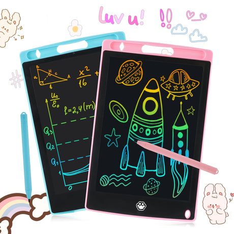 2 Pack LCD Writing Tablet, Electronic Drawing Writing Board, Erasable Drawing Doodle Board, Doodle Pad Toys for Kids Adults Learning & Education, 8.5IN(Blue+Pink) SUNLU