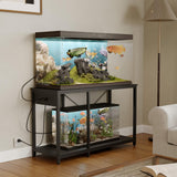 BEURUKU 55-75 Gallon Fish Tank Stand with Power Outlet & LED Light, Metal Aquarium Stand with 3 Tier Adjustable Storage Shelves, Tank Stand for Reptile Tank, Turtle Tank, 52" L*19.5" W, Black BEURUKU