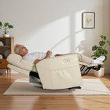 MCombo Triple Motor Oversized Lay Flat Power Lift Recliner Chair with Infinite Position, for 380lbs and Heights 5'7''-6'6" Big and Tall People, Adjustable headrest, Faux Leather R7177 (Cream White) MCombo