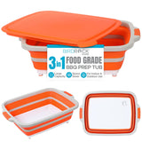 BIRDROCK HOME Collapsible Large BBQ Prep Tub w/Cutting Board, Multi-Function Grill Caddy w/Colander & Lid, Portable Silicone Dish Bowl for Picnic, Tailgate, Camping - Orange BIRDROCK HOME