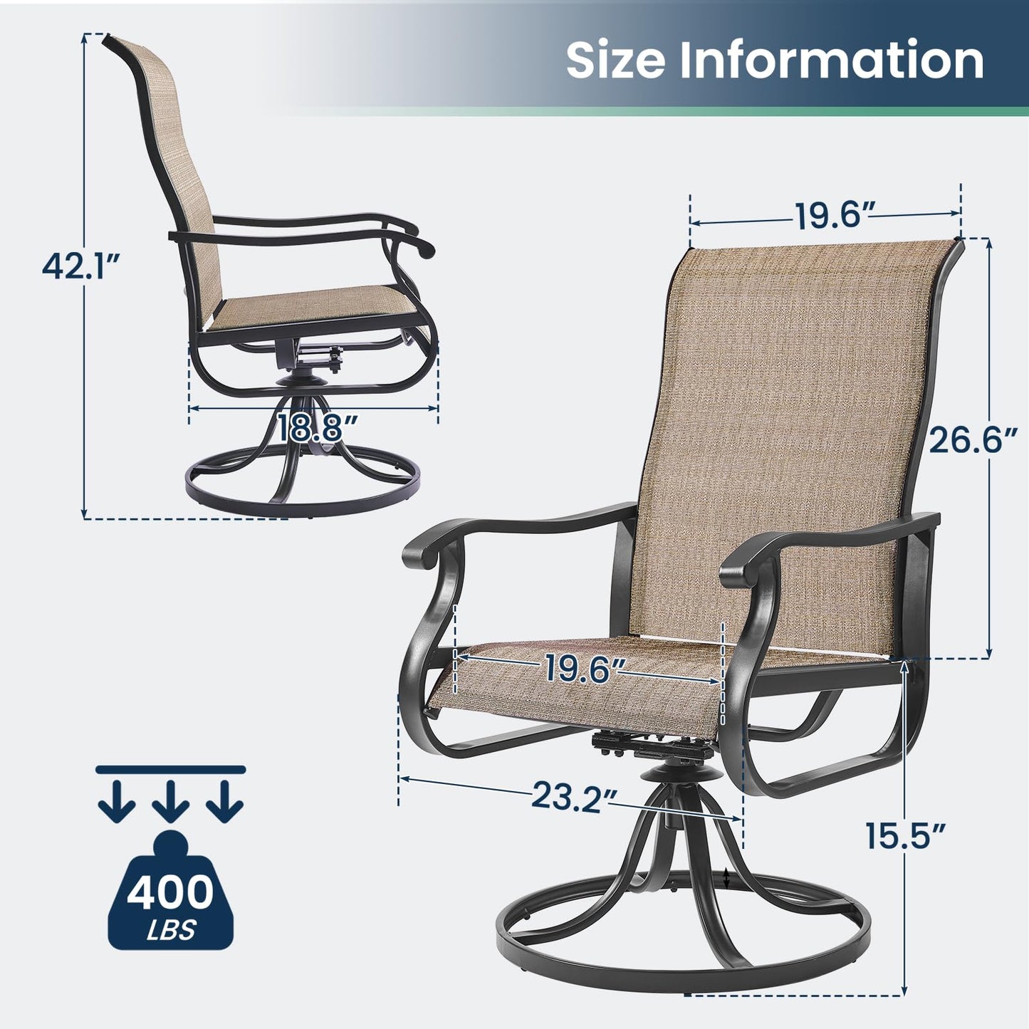 Amopatio Patio Swivel Chairs Set of 2, Outdoor Swivel Rocker Dining Chairs with All Weather Textilene High Back & Metal Frame, for Backyard Deck Lawn Garden, Brown