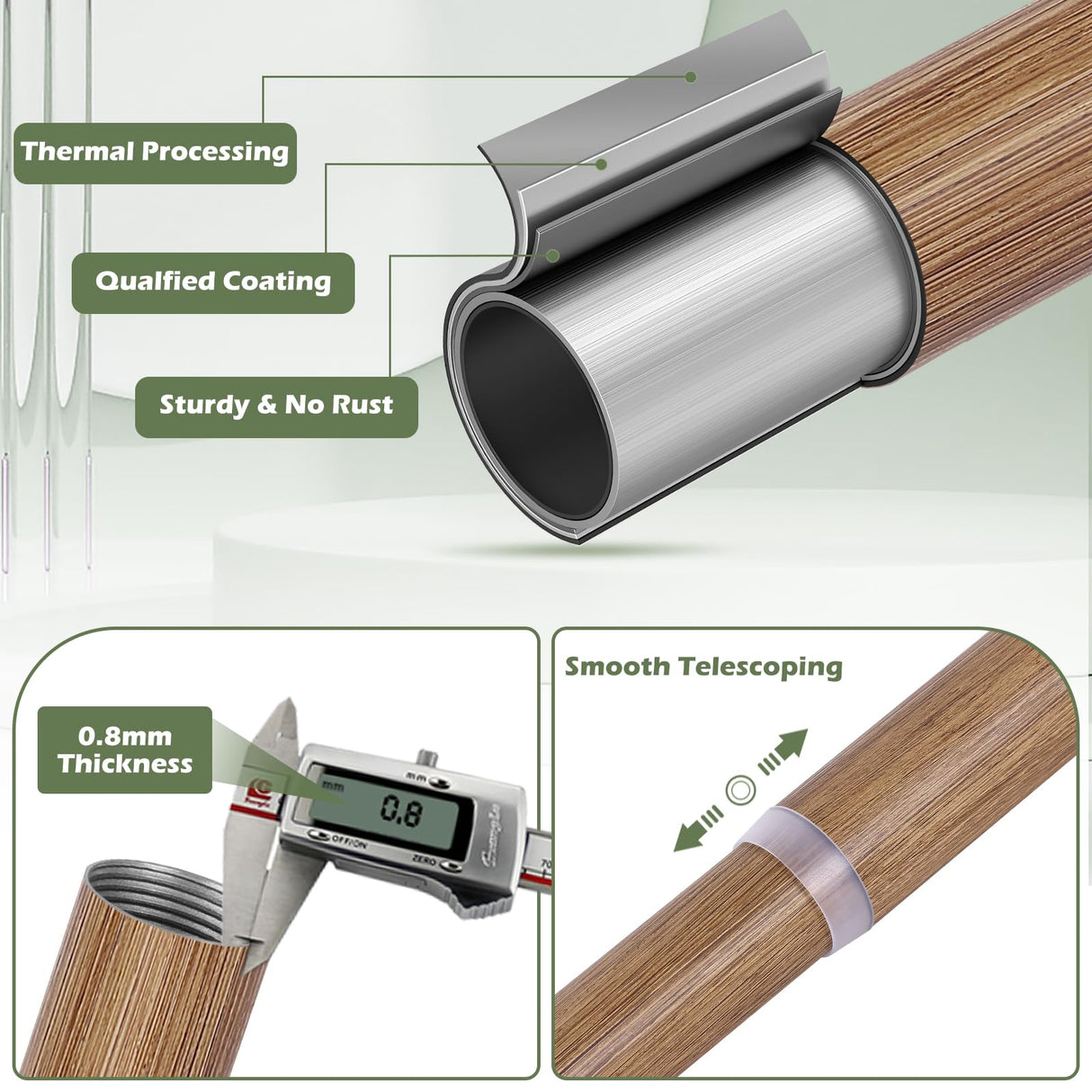 HTZON Wood Curtain Rods 48 to 84 Inch,1 Inch Boho Adjustable Curtain Rod,Imitation Wood Grain Leaf Decorative Window Curtain Rods,Farmhouse Rustic Heavy Duty Curtain Rods,Brown Drapery Rods 36-88" HTZON