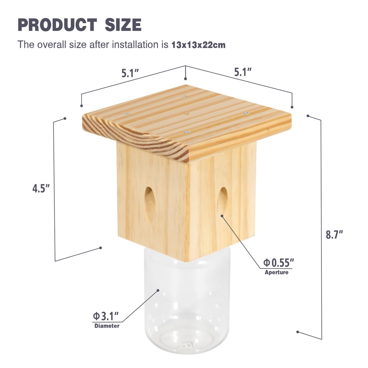 2 PCS Wood Carpenter Bee Trap for Outside - Best Bee Trap - Nature Hanging Carpenter Bee Traps Plastic Jar Outdoor - Insect Traps Best Bee Trap