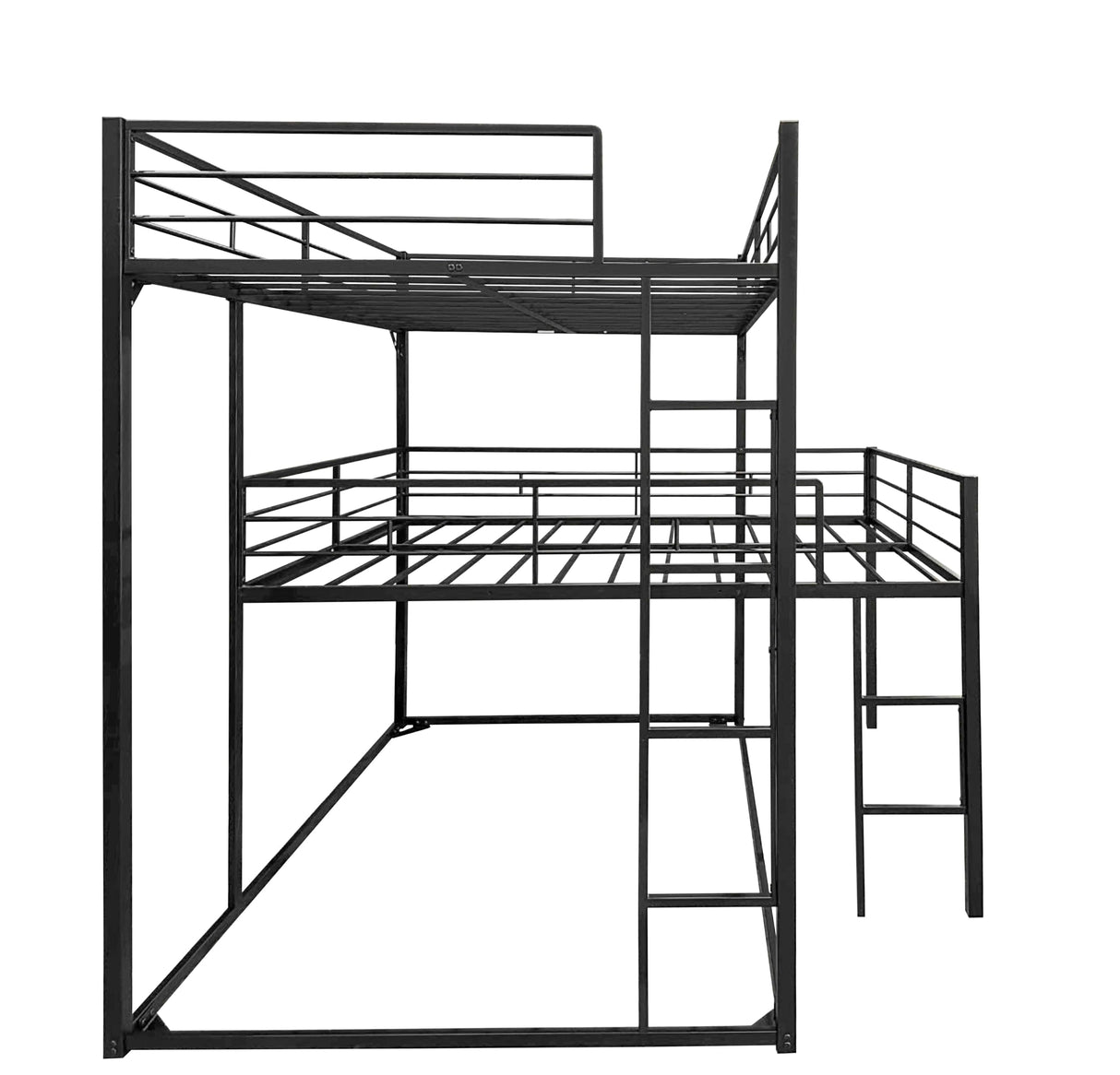 PVWIIK Full Triple Bunk Bed with Side Ladder & Guardrails for Dorm,Bedroom,Guest Room,Metal Full Triple Bunk Bed for Adult,Kids,Reinforcement Design,Space Saving Design,No Box Spring Needed, Black PVWIIK