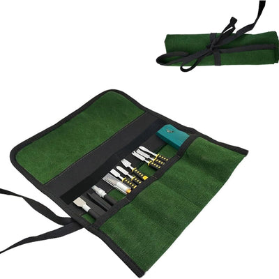BLIRITEL Small Tool Roll Up Bag, Canvas Chisel Roll, Chisels Bag Tool Organizer with 4 Pockets, Metal Pry Bar Plier Wrench Roll Tool Pouch for Mechanic Carpenter Craftsman