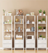 VIMBER Tall Bookshelf with Drawers, 6-Tier Bookcase for Books, Garage Kit, CDs, Movies, Modern Standing Bookshelves Storage Organizer for Bedroom Office Living Room White USSJ002W VIMBER