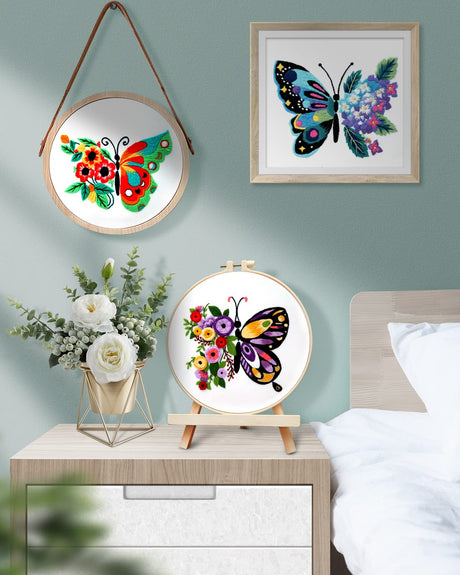 TINDTOP 3 Sets Embroidery Stitch Practice kit, Butterfly Flower Embroidery Kit for Beginners Include Cloth Hoops Threads for Craft Lover Hand Stitch with Embroidery Skill Techniques TINDTOP