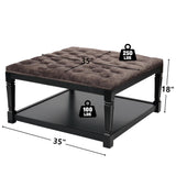 Polarisys Storage Ottoman Bench, 35 Inch Ottomans with Storage, Coffee Table Ottomans for Living Room Large Ottoman Bench Square Coffee Table with Wooden Shelf Brown Polarisys