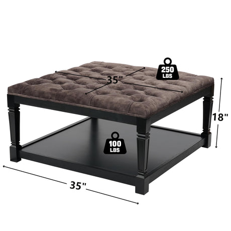 Polarisys Storage Ottoman Bench, 35 Inch Ottomans with Storage, Coffee Table Ottomans for Living Room Large Ottoman Bench Square Coffee Table with Wooden Shelf Brown Polarisys