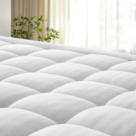 Full Size Thick Mattress Pad with 100% Cotton Cover - Naturally Skin-Friendly and Breathable, Unique Deep Pocket Design Up to 22" (54 x 75 Inches, White) Soft and lofty