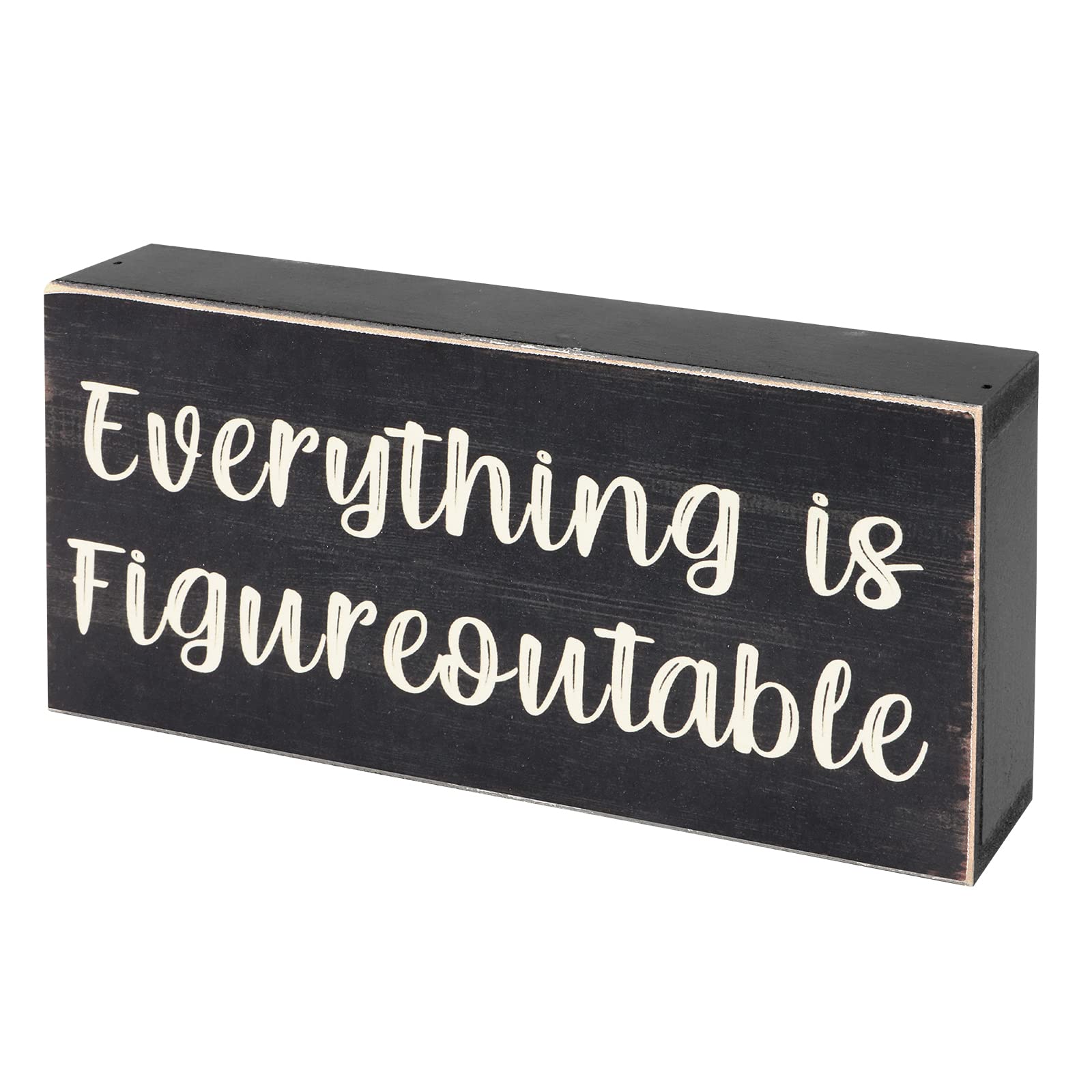 Esur Home Office Desk Black Decor - Inspirational Farmhouse Wooden Box Sign - Everything is Figureoutable - WoodArtSupply