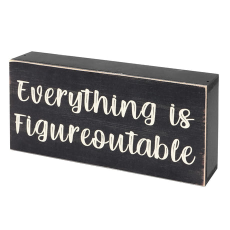 Esur Home Office Desk Black Decor - Inspirational Farmhouse Wooden Box Sign - Everything is Figureoutable esur