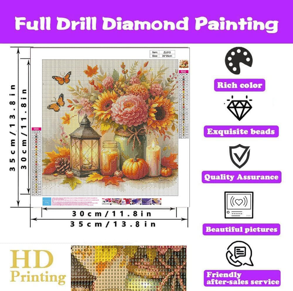 Fall Harvest Diamond Paintings Kits for Adults, Pumpkin Diamond Art Kits Full Drill Diamond Dots Paint with Diamonds Gem Arts and Crafts for Beginner Adults Home Wall Decor Generic
