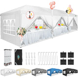 COBIZI 10x30 Pop Up Canopy Tent for Parties with 8 Sidewalls Waterproof Commercial Instant Canopy 10x30 Party Tent for Backyard, Wedding Portable Outdoor Gazebo with Carrybag&4 Sandbags(White COBIZI