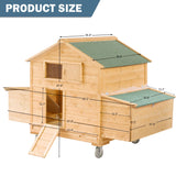 ECOLINEAR Large Chicken Coop with Wheels, Waterproof Outdoor Hen House for 6-8 Chickens, Movable Chicken House with Two Nesting Box, Removable Tray, PVC Cover, Wooden Duck Coop Rabbit Hutch ECOLINEAR