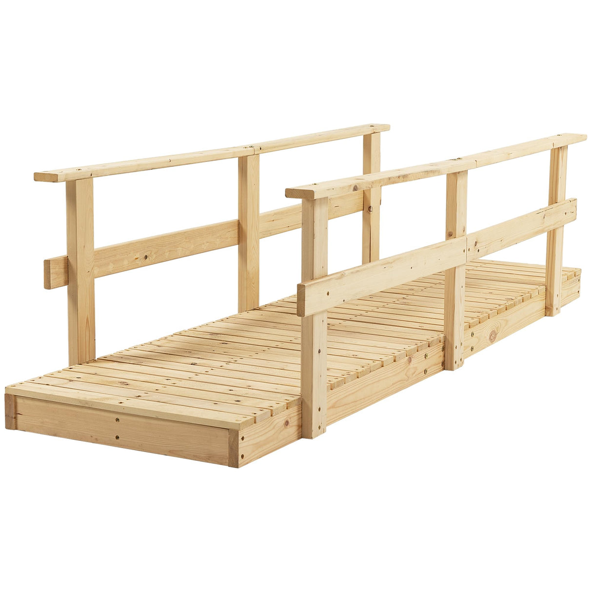 Outsunny 7' Wooden Garden Bridge with Safety Rails, Outdoor Footbridge for Ponds, Creeks, Backyard, Natural Outsunny