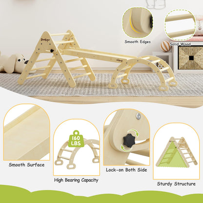 BanaSuper 3 in 1 Climbing Triangle Ladder with Ramp & Arch Foldable Wooden Climbing Triangle Set Montessori Climbing Toys for Baby Ourdoor Indoor Playground Play Gym Gift for Boys Girls